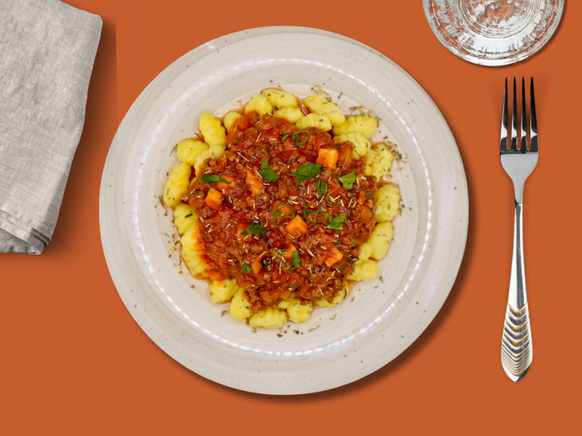 Boeuf façon bolo au légumes, gnocchis